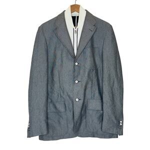Corneliani ID Blazer Jacket Removable Bib US 42R EU 52 Italy Blue Grey Stripes